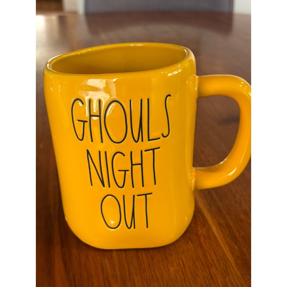 Rae Dunn Ghouls Night Out Yellow Ceramic Mug Halloween Artisan Collection